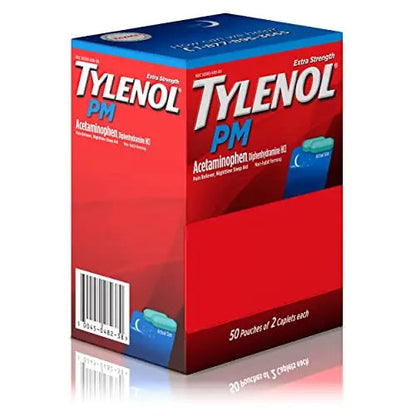 Tylenol PM Extra Strength Nighttime Pain Reliever Sleep Aid Caplets with Acetaminophen & Diphenhydramine HCl, Relief for Nighttime Aches & Pains, Travel Size, 50 Packs of 2 Caplets TylenolBuy Supplements Australia
