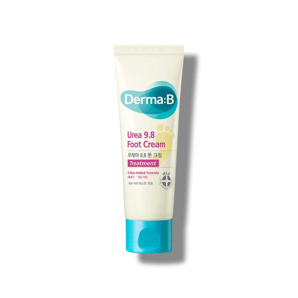 Derma B | Urea 9.8% Foot Cream | Foot Lotion for Dry Cracked Heel Treatment | Camellia Oil, Urea Cream for Feet | Hypoallergenic Leg Cream for Sensitive Skin | Woody Scent Foot Care | 2.7 fl oz (80ml)