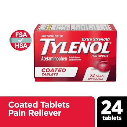 Tylenol Extra Strength Pain Reliever & Fever Reducer, Round Coated Tablets, 500 mg Acetaminophen Pain Relief Pills for Headache, Toothache & Minor Arthritis Pain, 24 ct TylenolBuy Supplements Australia