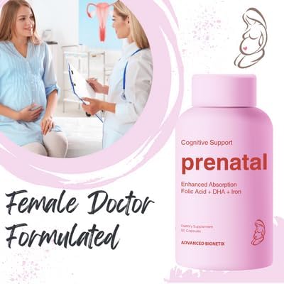 Advanced Bionetix Bio-Available Prenatal Vitamins for Women, Natural Methylated Folate Folic Acid, DHA Omega 3. Multivitamin Pre, During & Post Pregnancy