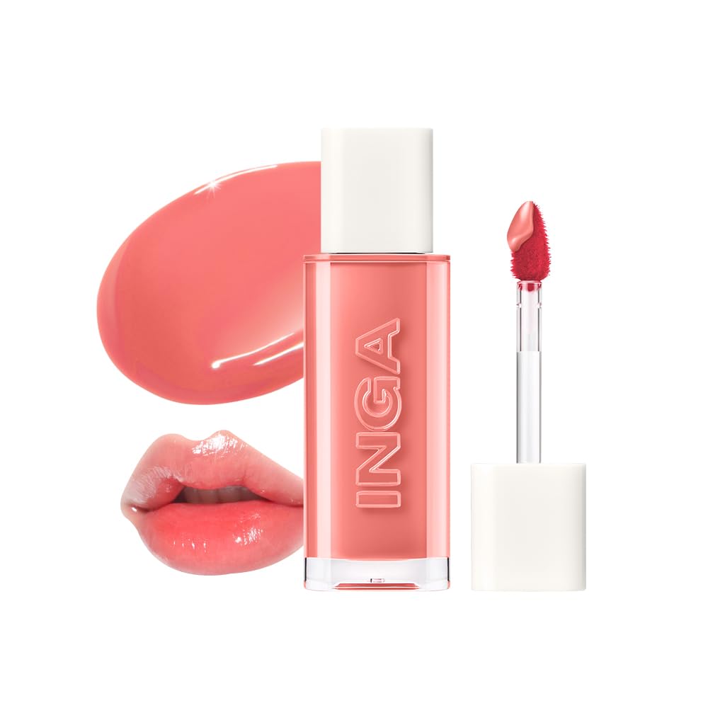 INGA Water Glow Lip Tint | Hydrating, Glossy Korean Lip Tint with Sheer Color & Glass-Like Shine | Long-Lasting, Non-Sticky Korean Lip Stain (RICH SALMON) INGABuy Supplements Australia