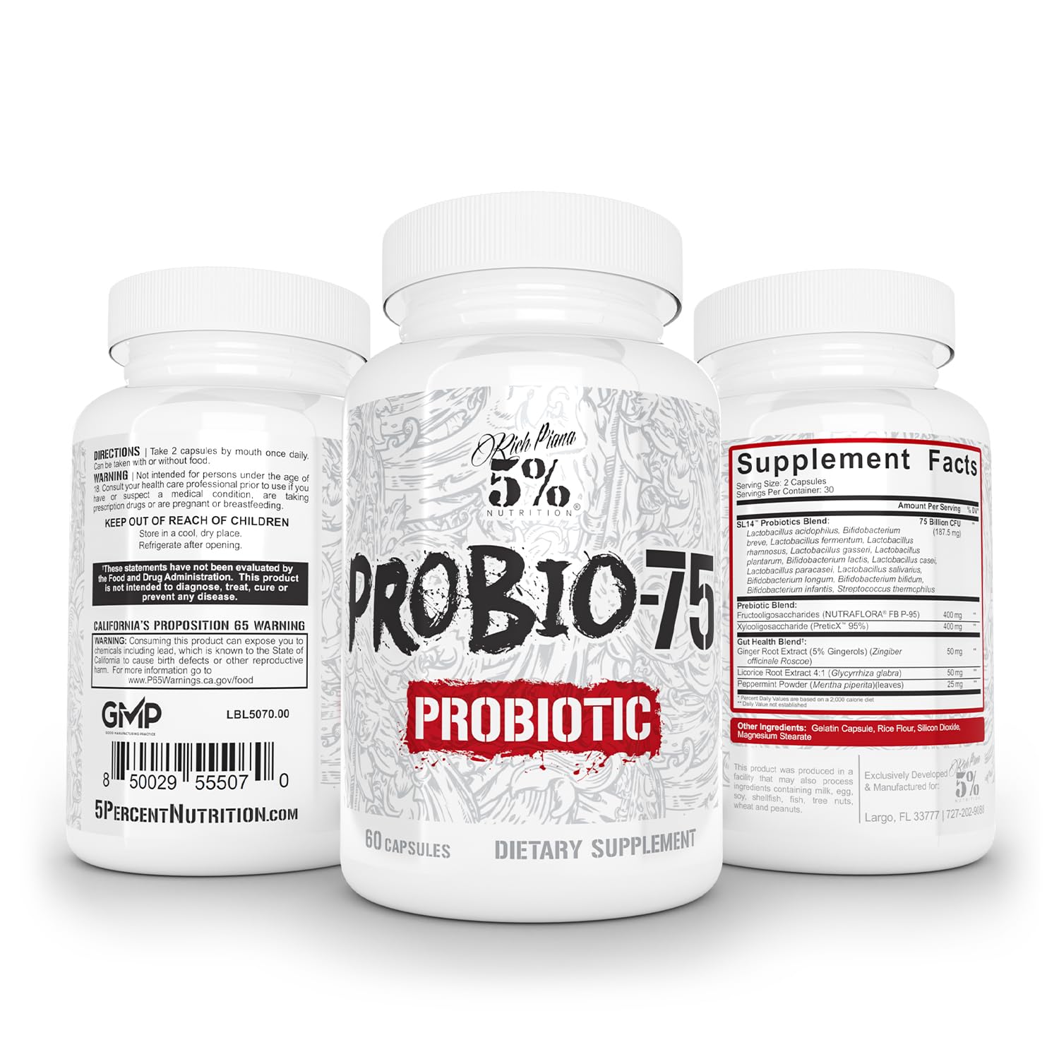 5% Nutrition Rich Piana Probio-75 Billion CFUs | Vegan, 14 Unique Strains - PrimeBioHealth - canada supplements