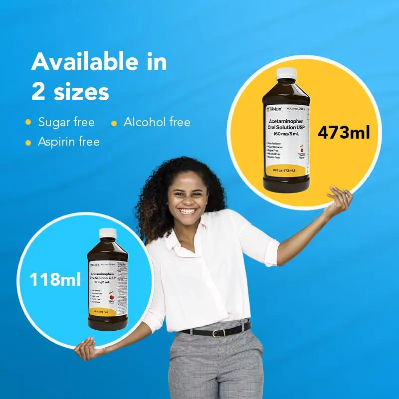 Rising Health Acetaminophen Oral Solution USP, 160 mg/5 mL | Pain & Fever Reliever | Cherry Flavor | Available in 118 mL & 473 mL (118ml - 4oz) RisingBuy Supplements Australia