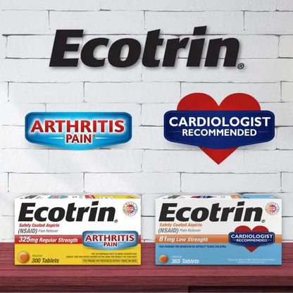 Ecotrin Regular Strength Safety Coated Aspirin | Arthritis Pain | 300 Tablets (2 Pack) EcotrinBuy Supplements Australia