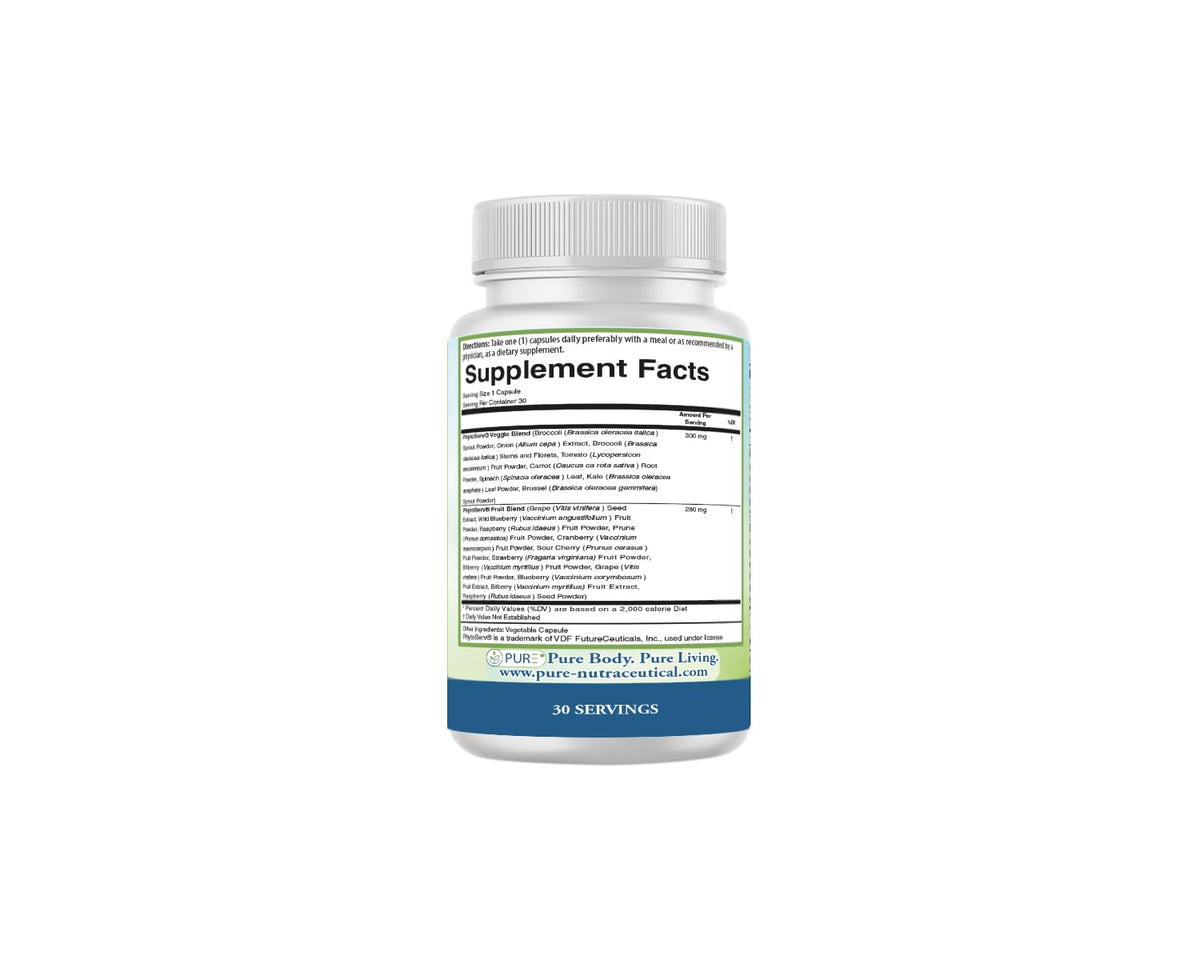 PURE® Greens & Reds Capsules - 30 Servings - 9 Daily Servings of Fruits & Vegetables in 1 Capsule - PhytoServ® Superfood Blend with Broccoli, Kale & Berries - Plant-Based Phytonutrient Shield PUREBuy Supplements Australia