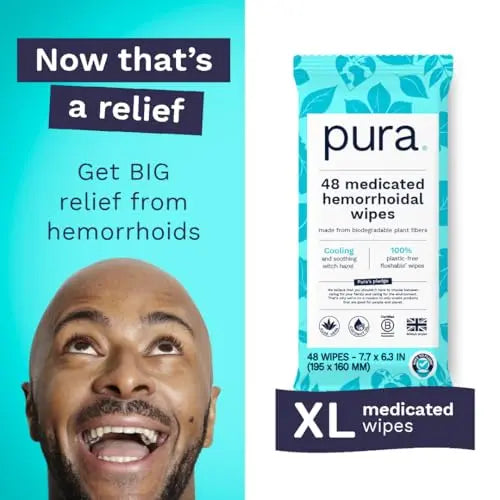 Pura Flushable Hemorrhoid Wipes XL, 48 Count, Medicated with Cooling Witch Hazel, Aloe & Coconut Oil, Fast Relief, Fragrance-Free, 100% Plastic-Free PuraBuy Supplements Australia