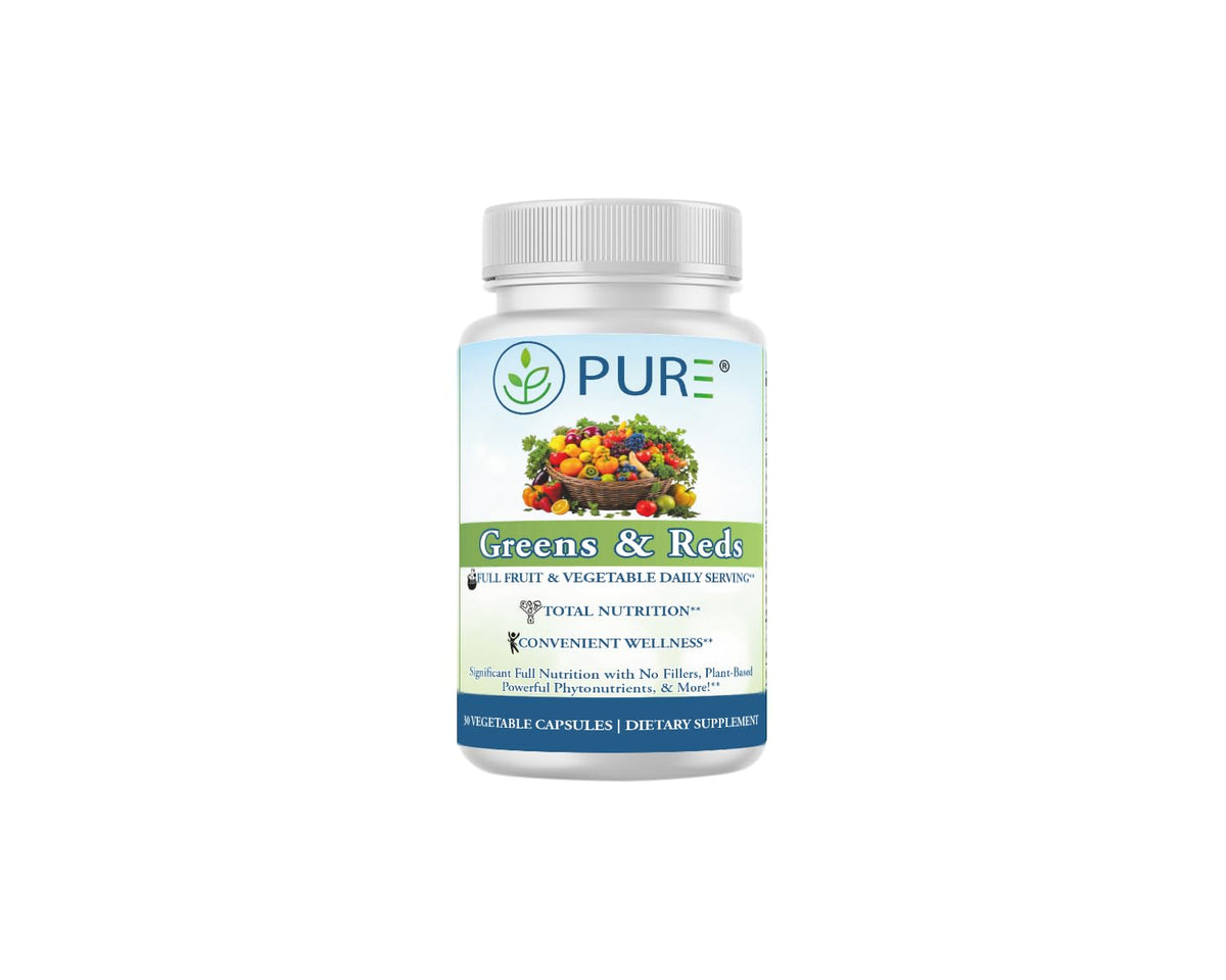 PURE® Greens & Reds Capsules - 30 Servings - 9 Daily Servings of Fruits & Vegetables in 1 Capsule - PhytoServ® Superfood Blend with Broccoli, Kale & Berries - Plant-Based Phytonutrient Shield PUREBuy Supplements Australia