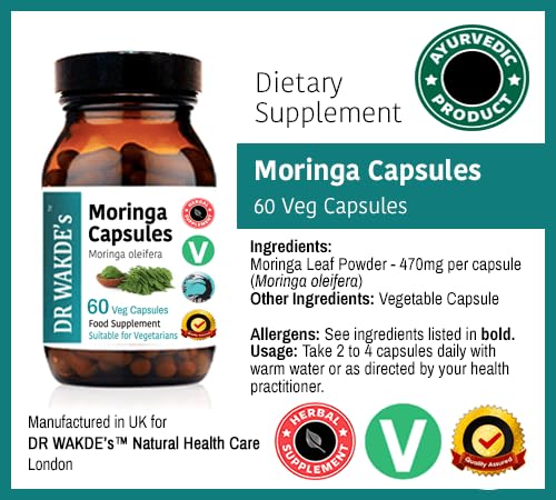DR WAKDE'S Moringa Capsules (Moringa oleifera, 60 Veg Caps, Plant-Based Supplement, Ayurvedic Herb, All Natural, Vegan) DR WAKDE's buy supplements Au