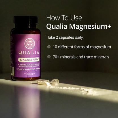 Qualia Magnesium+ | Doctor-Formulated. Premium Formula | High Bioavailability | 10 Forms of Magnesium & 70+ Minerals | Relaxed Mood, restful Sleep