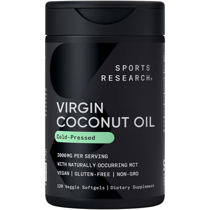 Sports Research® Organic Coconut Oil Capsules 3000MG - Cold Pressed Extra Virgin Coconut Oil with Medium Chain Triglycerides (MCTs) - Vegan Friendly & Non-GMO Verified - 120 Softgels Sports Research buy supplements Au