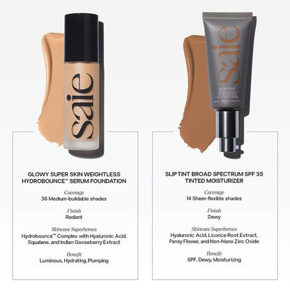 Saie Glowy Super Skin Tint Liquid Foundation - Weightless + Dewy Foundation with Lightweight Medium Coverage - Hydrating Face Makeup + Skin Care Serum Hybrid with Hyaluronic Acid - Shade 11 (1.01 oz) SaieBuy Supplements Australia