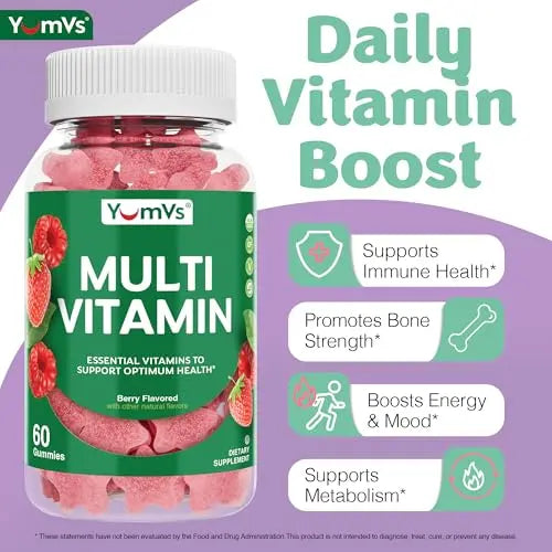 Multivitamin Gummies for Adults, Daily Gummy Vitamin for Women & Men, Immune Support Multivitamin Supplement YUM-V'S