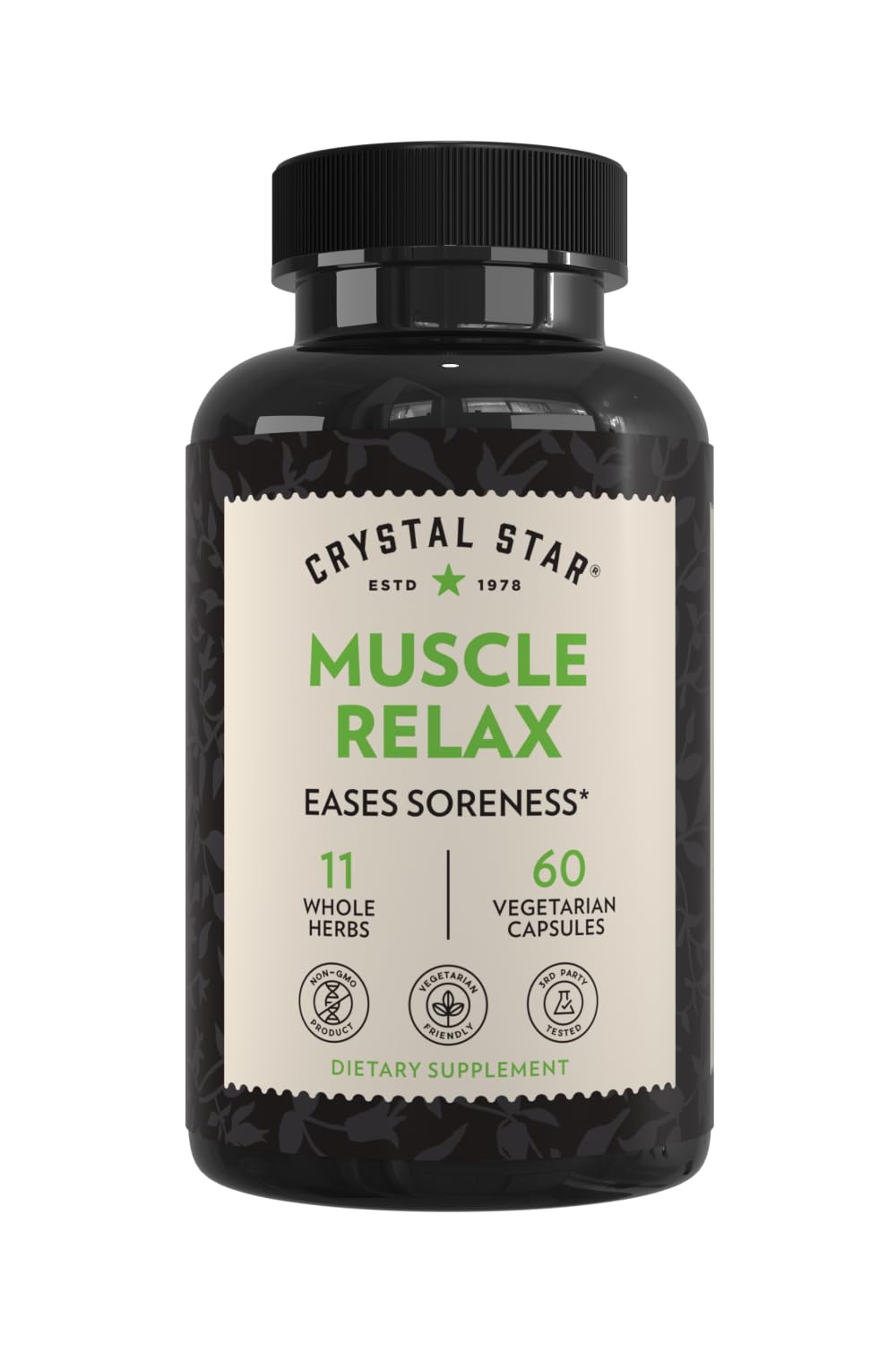 Crystal Star Muscle Relax (60 Capsules) – Herbal Relief from Sore Muscles, Cramps & Spasms – Valerian Root, Jamaica Dogwood & Cramp Bark - Non-GMO Crystal StarBuy Supplements Australia