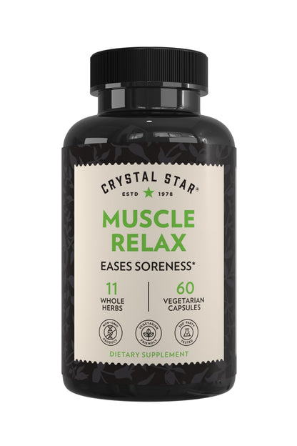 Crystal Star Muscle Relax (60 Capsules) – Herbal Relief from Sore Muscles, Cramps & Spasms – Valerian Root, Jamaica Dogwood & Cramp Bark - Non-GMO Crystal StarBuy Supplements Australia