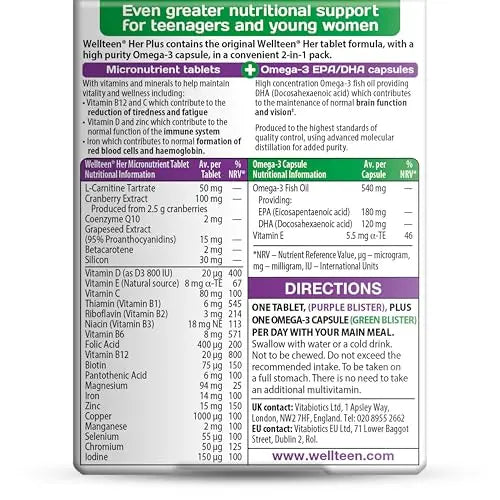 Vitabiotics Wellteen Her Plus Omega-3 - Advanced Nutritional Support for Teenagers and Young Women Ages 13-19 Wellteen