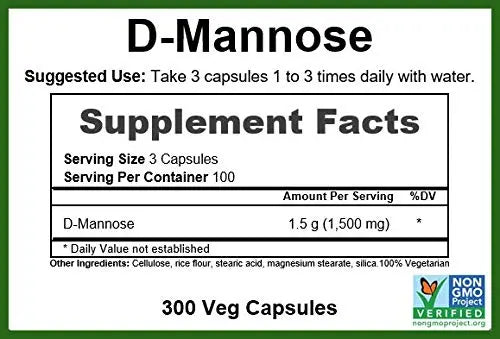 GreenPacks® D-Mannose 500mg, Non-GMO Verified Supplement - 300 Capsules GreenPacksBuy Supplements Australia