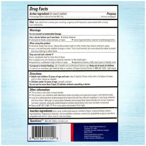 URISTAT Ultra UTI Pain Relief, Cranberry Flavored Coating, 30 Tablets (Pack of 2)