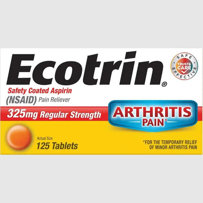 Ecotrin Safety Coated Aspirin Arthritis Pain Reliever Tablets, Regular Strength, NSAID 325 mg, 125 ct (Pack of 2) EcotrinBuy Supplements Australia