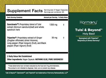 Tulsi - Holy Basil Supplement - Highest Potency, Maximum bio-availabilty, Made with Organic Herbs (Vegetarian Capsules, 120 Count) Harmony Nutraceuticals buy supplements Au