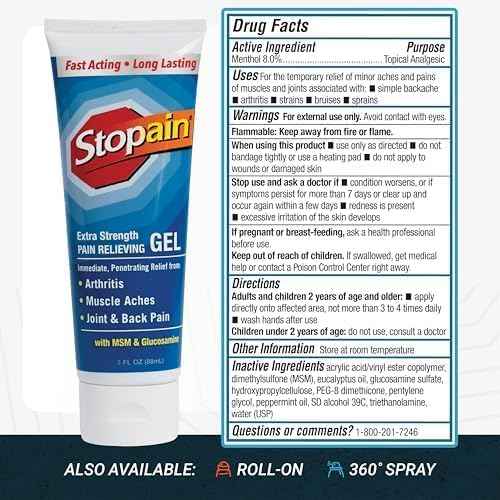 Stopain Pain Relief Gel 3oz USA Made, Max Strength Fast Acting with MSM, Glucosamine, Menthol for Arthritis, Lower Back Sciatica, Knee, Neck, HSA FSA Approved Topical Analgesic Products