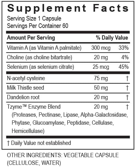 Transformation The Genesis of Good Health Enzymes Professional Protocol Liver Support Formula Supplement with Vitamin A, Herbal Blend & Digestive Enzymes - 60 Capsules