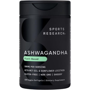 Sports Research® Ashwagandha Softgels with Coconut MCT Oil - Natural Ayurvedic Adaptogen Made with Shoden® Ashwa for Relaxation, Calm & Sleep Support - Gluten Free & Vegan Friendly - 120 Count Sports Research buy supplements Au