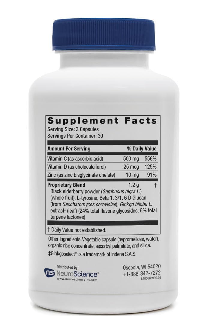 Neuroscience ImmuWell - Immune Support & Brain Supplement for Memory and Focus with Vitamin C and Zinc, Vitamin D & Elderberry - Promotes Immunity, Mood, Energy, and Cognitive Function (90 ct) NeuroScienceBuy Supplements Australia