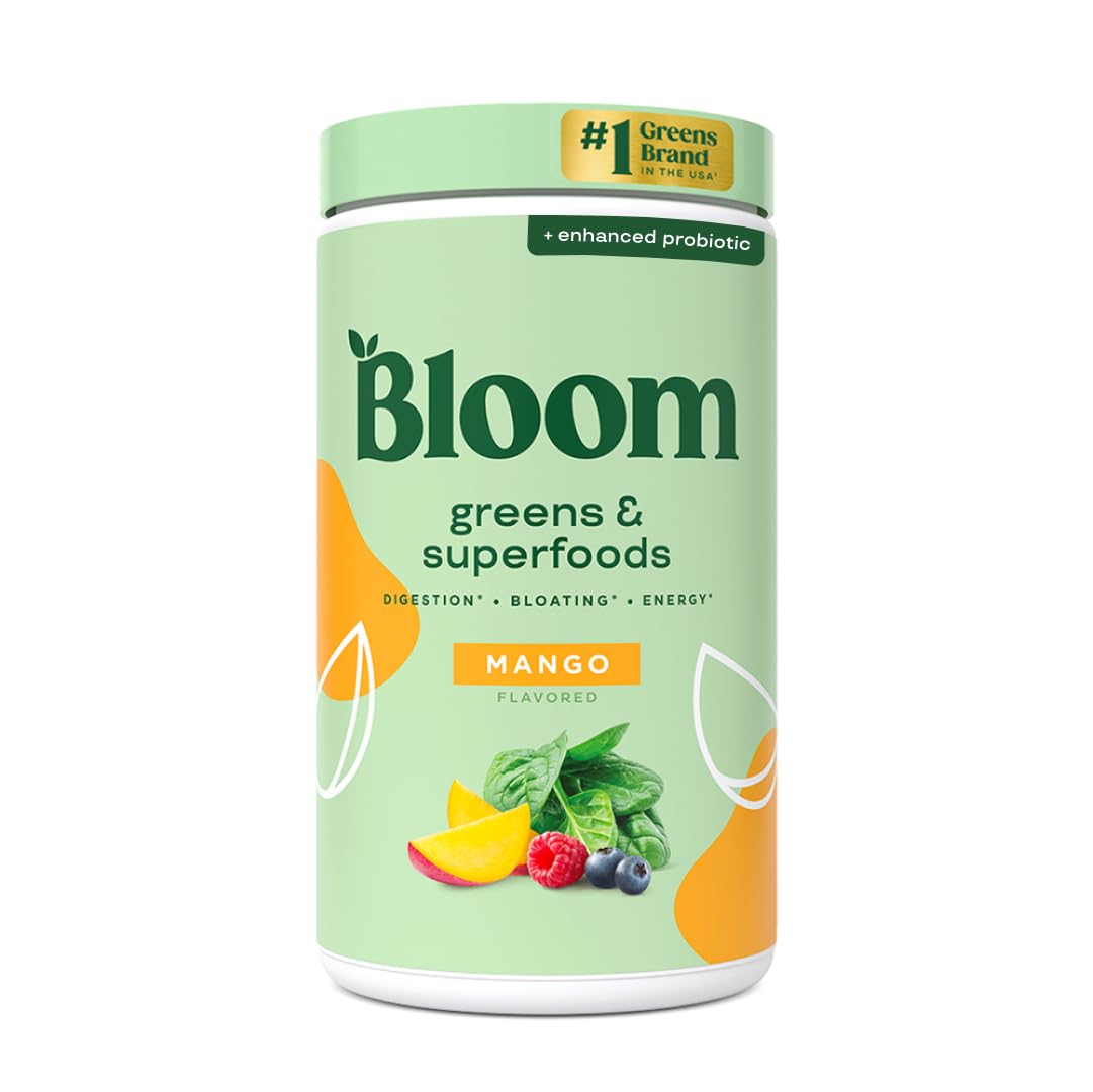 Bloom Nutrition Superfood Greens Powder, Berry, 30 Servings | Digestive Enzymes with Probiotics and Prebiotics, Gut Health, Bloating Relief for Women, Chlorella, Green Juice Mix