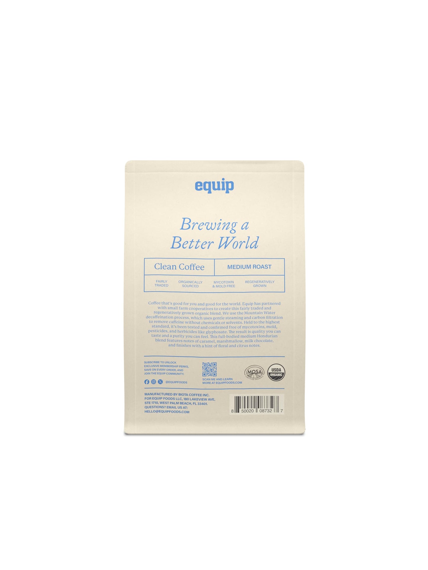 Equip Foods Clean Coffee | Gold Standard, Certified Organic, Fair Trade, Regenerative | Medium Roast, Whole Bean, Nicaragua | Brown Sugar+Chocolate+Citrus