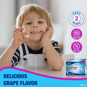 Ohm Children's Allergy Medicine, Loratadine 5mg, Chewable Tablets (30 Count) Grape Flavor, Non-Drowsy Antihistamine, 24-Hour Allergy Relief for Runny Nose, Watery Eyes, Itchy Throat & Nose Ohm buy supplements Au