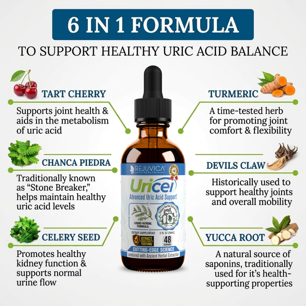Uricel - Advanced Uric Acid Support & Cleanse Supplement - Liquid Delivery for Better Absorption - Tart Cherry, Chanca Piedra, Celery Seed, Turmeric & More! Rejuvica Health buy supplements Au