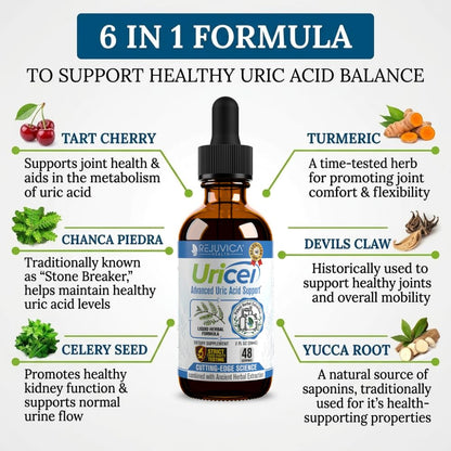 Uricel - Advanced Uric Acid Support & Cleanse Supplement - Liquid Delivery for Better Absorption - Tart Cherry, Chanca Piedra, Celery Seed, Turmeric & More! Rejuvica Health buy supplements Au