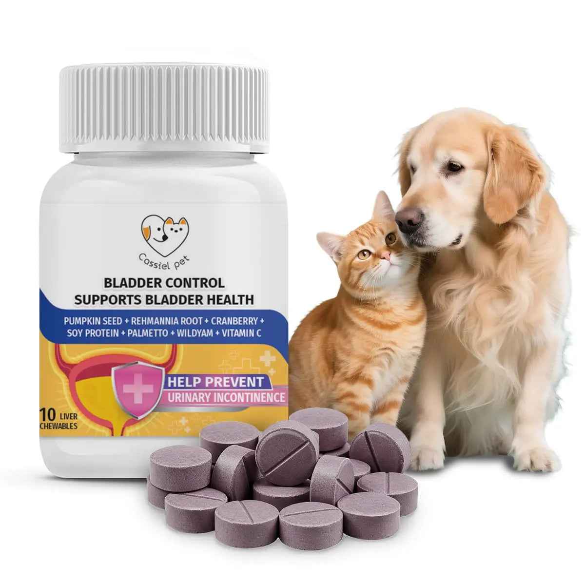 Cassiel Pet Bladder Supports Chews for Urinary Tract Health, Infection Treatments, Bladder Health, Dog UTI, Bladder Stones, Incontinence Support, Urinary Pain Relief for Cat & Dog 10 Chews (1 Bottle)