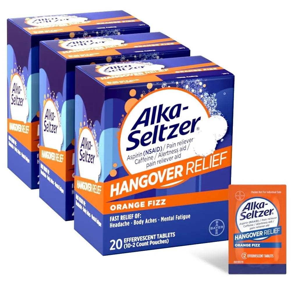 Alka-Seltzer Hangover Relief Tablets, Fast Relief Starts In About 15 Minutes for Headaches, Body Aches & Mental Fatigue, Bachelorette & Bachelor Party Packs 60 Count (3 Boxes, 20 Tablets Each) Alka-SeltzerBuy Supplements Australia