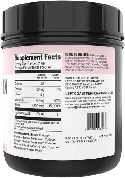 Left Coast Performance Chocolate Bone Broth and Multi Collagen Powder for Joint, Hair, Skin, and Nails Support