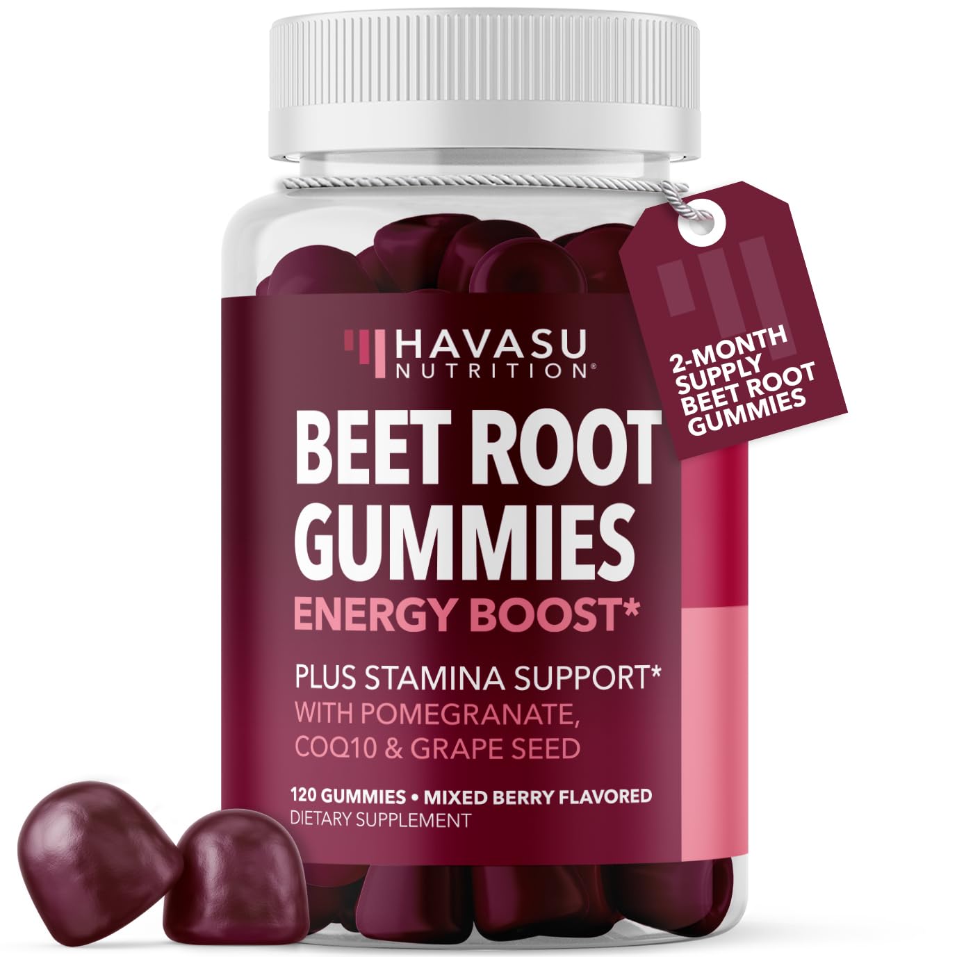 Beet Root Gummies with COQ10 and Grape Seed, Mixed Berry, 30 Servings | Nitric Oxide Supplement with Beetroot, Grape Seed Extract and COQ10 for Performance and Recovery, Vegan, Non-GMO, Gluten-Free