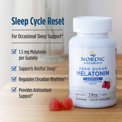 Nordic Naturals Zero Sugar Melatonin Gummies, Raspberry - 120 Gummies - 1.5 mg Melatonin - Great Taste - Restful Sleep, Antioxidant Support - Non-GMO, Vegan - 120 Servings Nordic NaturalsBuy Supplements Australia