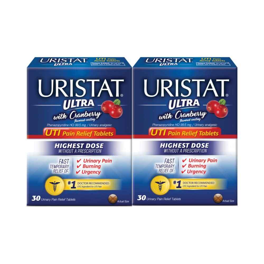 URISTAT Ultra UTI Pain Relief, Cranberry Flavored Coating, 30 Tablets (Pack of 2)