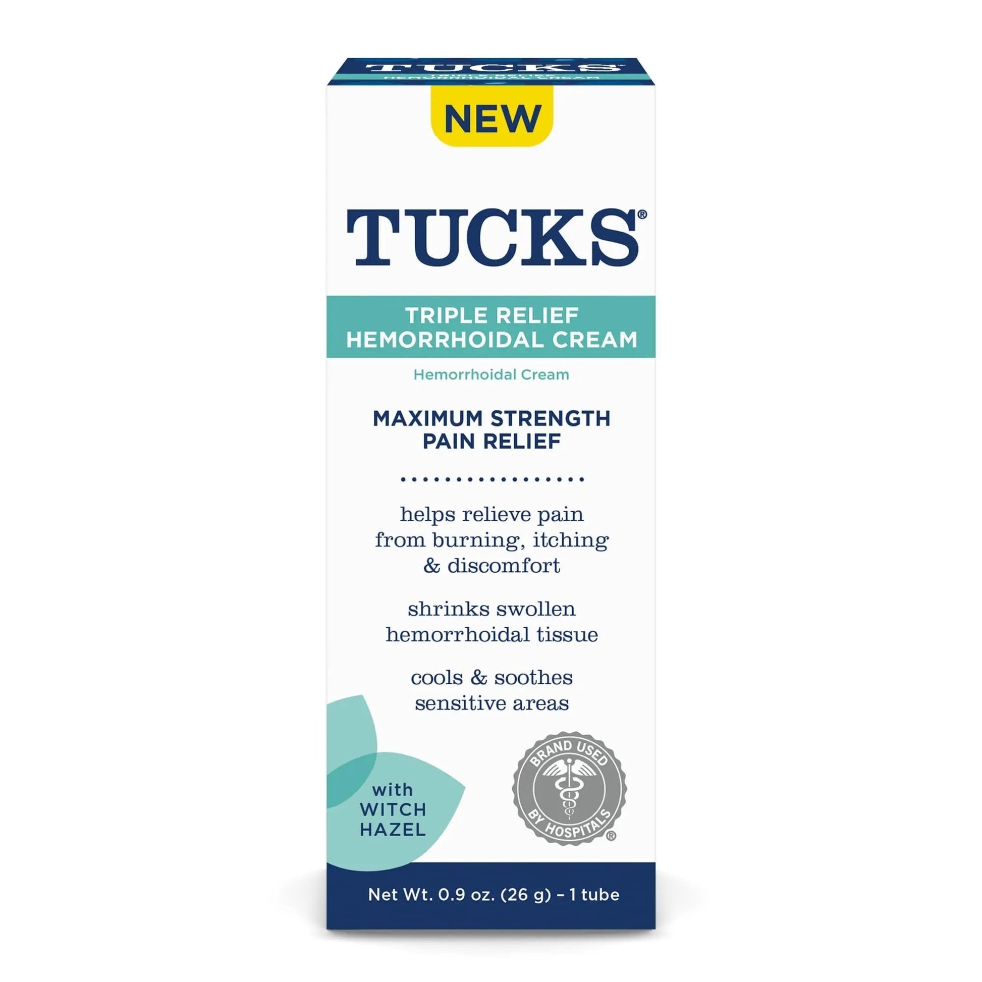 Tucks Triple Relief Hemorrhoidal Cream, Maximum Strength Pain Relief from Burning, Itching and Discomfort, with Witch Hazel, Treatment, Brand Used by Hospitals, 0.9oz. (26g) TUCKSBuy Supplements Australia