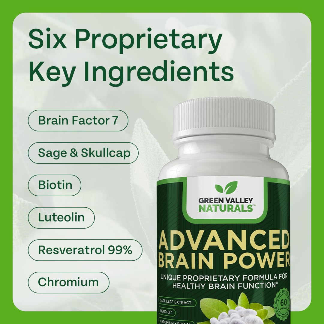 GREEN VALLEY NATURALS - Advanced Brain Power - Supports Healthy, Normal Brain Function, Focus and Concentration, clinically formulated to Support Healthy Brain Clarity. (1 Bottle, 60, Count) GREEN VALLEY NATURALS buy supplements Au