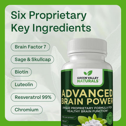 GREEN VALLEY NATURALS - Advanced Brain Power - Supports Healthy, Normal Brain Function, Focus and Concentration, clinically formulated to Support Healthy Brain Clarity. (1 Bottle, 60, Count) GREEN VALLEY NATURALS buy supplements Au