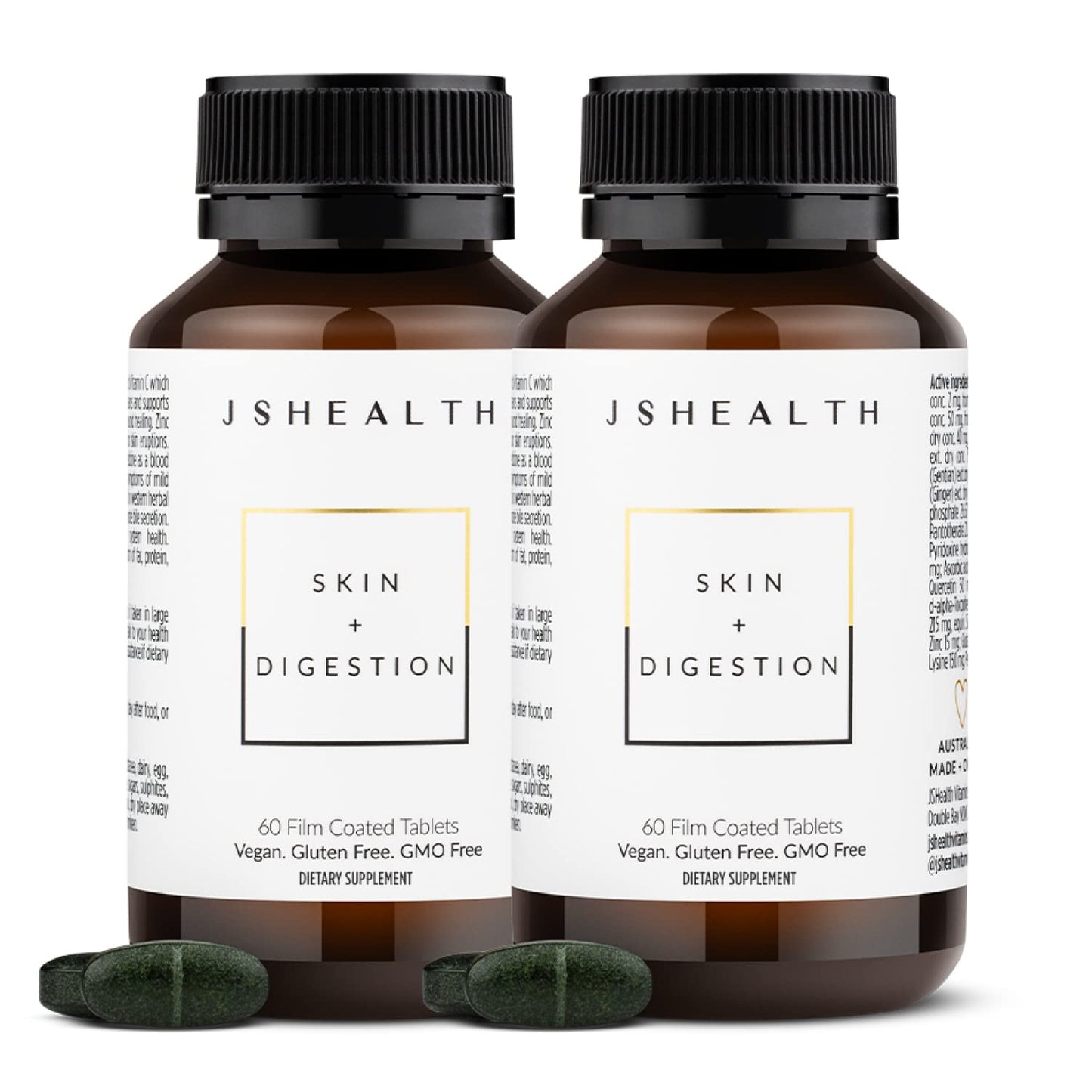 JSHealth Skin & Digestion Formula Supports Healthy Skin & Digestive Comfort | Clear Skin Supplement with Zinc, Burdock, Turmeric. Supports Healthy Skin and Digestive Comfort. Vegan (60 Tablets)