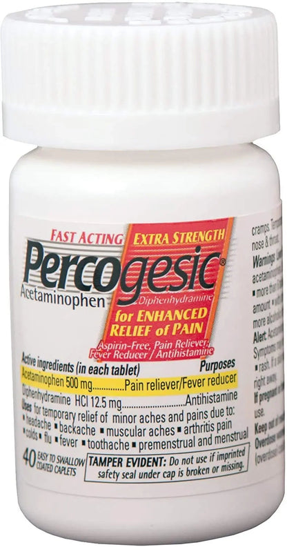 Percogesic Aspirin Free Pain Relief Tablets, Extra Strength, Acetaminophen and Diphenhydramine, 40 ct (Pack of 1) PercogesicBuy Supplements Australia