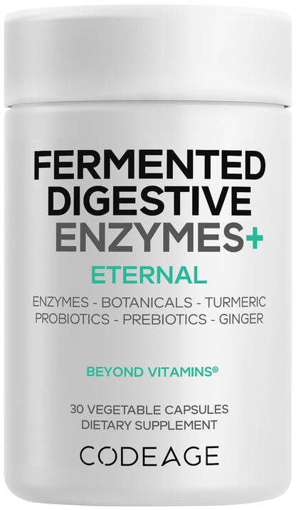 Codeage Fermented Digestive Enzymes Supplement - 14 Digestive Enzymes, Probiotics, Prebiotics, Fermented Botanicals, Plant-Based Multi Pancreatic Enzymes - 1 Capsule a Day - 30 Capsules CodeageBuy Supplements Australia