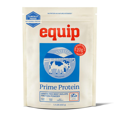 Equip Prime Chocolate Protein Powder - Gut-Friendly, No Sugar Protein Shake Powder with Grass-Fed Beef & Natural Collagen - Rich & Creamy Mix - 21g Per Serving - Whey & Dairy-Free (30 Scoops)