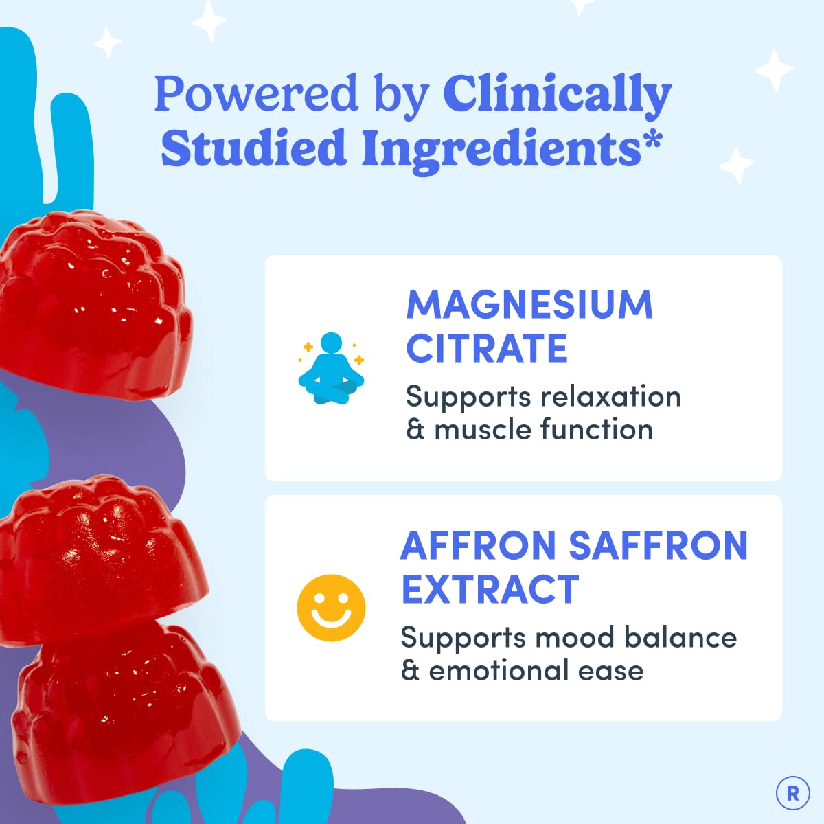 FIRST DAY Calm Magnesium for Teens Gummies, Affron, No Melatonin, 60 Count | Passionfruit-guava magnesium gummies with citrate and Affron; melatonin-free nighttime relaxation support for teens.