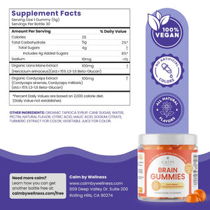 Calm by Wellness Lion’s Mane Gummies for Adults – Vegan Mushroom Gummies with Lion’s Mane & Cordyceps for Brain Support, Memory & Focus, Immune Boost – Citrus Flavor, 30 Count Calm by Wellness buy supplements Au