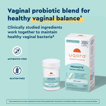 Uqora Promote - Support Vaginal Health* - Probiotic for Women with Lactoferrin, Lactobacillus Acidophilus & Lacticaseibacillus Rhamnosus - Vaginal Probiotics - Gluten-Free - 15 Capsules