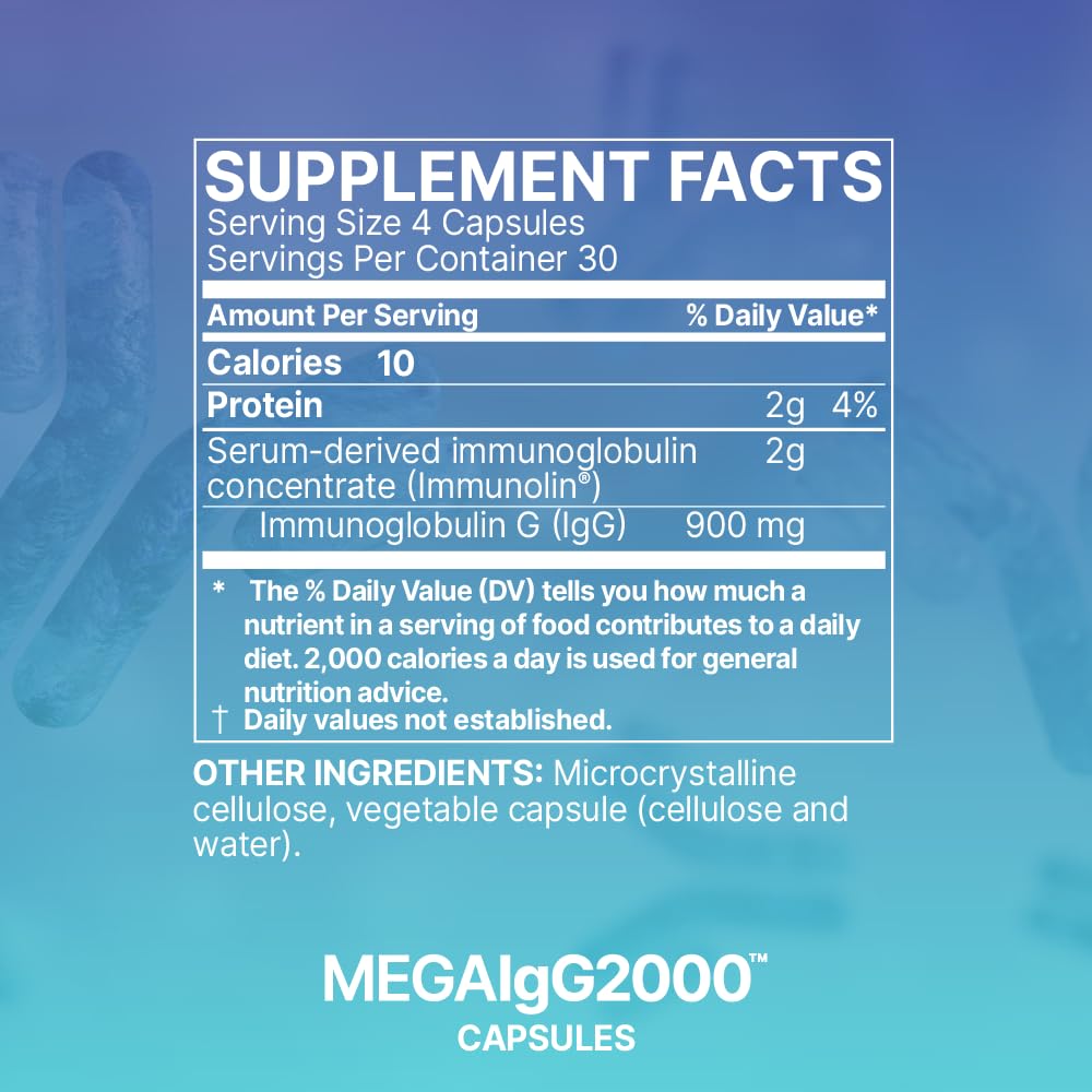 Microbiome Labs Mega IgG2000 Capsules - Dairy Free Bovine Colostrum Supplement Alternative - Immunoglobulin Supplement from Bovine Serum to Support Digestive Health (120 Capsules) Microbiome Labs buy supplements Au
