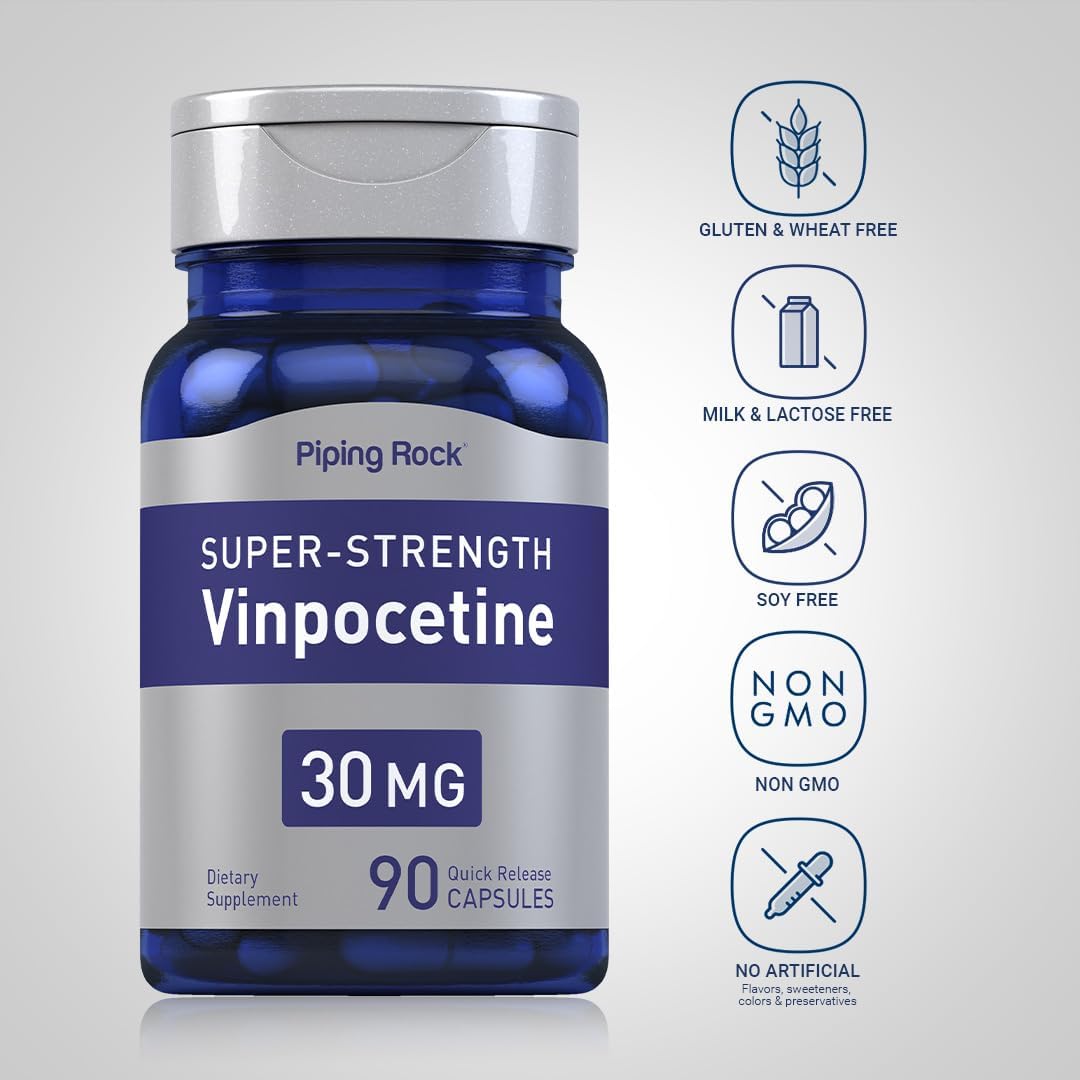 Piping Rock Vinpocetine 30mg | 90 Capsules | Super-Strength Supplement | Non-GMO, Gluten Free